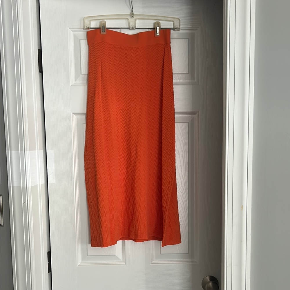 SOLID & STRIPED Bright Orange Textured Midi Skirt